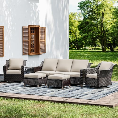 Joyside Wicker Patio Furniture Sets, 6 Pieces Upgraded Large Size Outdoor Furniture with Swivel...