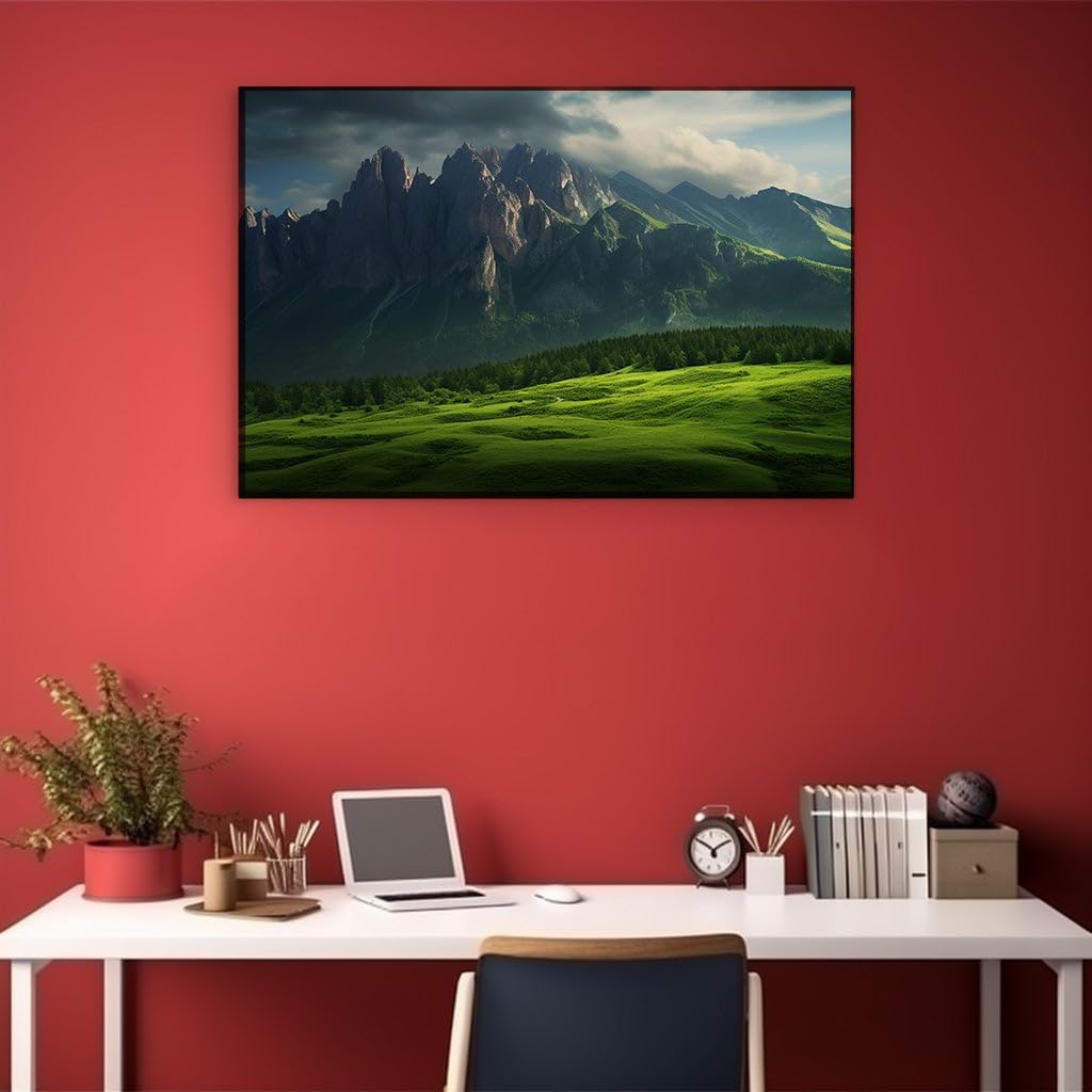 Canvas for Living room. Majestic Peaks and Meadow Tranquility: Nature's Masterpiece Unveiled, 27 x 18 inch Canvas Wall Art - Contemporary Masterpieces - Modern Home Decor