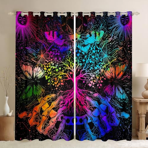 Erosebridal Tree of Life Moth Blackout Curtains 42''Wx84''L, 2 Panels