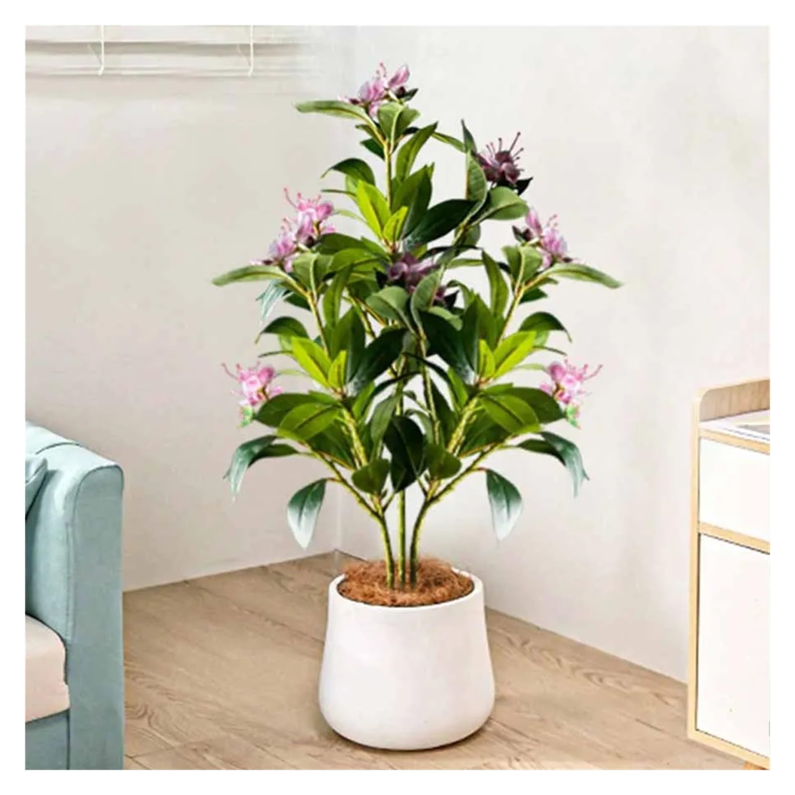 Pianta Finta Cadente 80/120 cm Ficus Artificiale Tropicale Grandi Piante di Banyan Violino di Plastica Ramo di Albero di Fico Finto Albero di Magnolia(80cm and 120cm White)