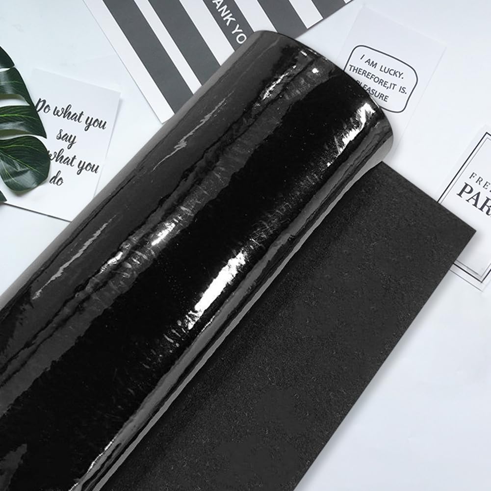 CALFOVERA 135 x 30cm Glossy Mirrored PU Leather Sheet 1mm Black Faux Leather Roll Smooth Solid Color Shiny Synthetic Leatherette Vinyl Fabric for DIY Craft Making Furniture Upholstery - Image 4