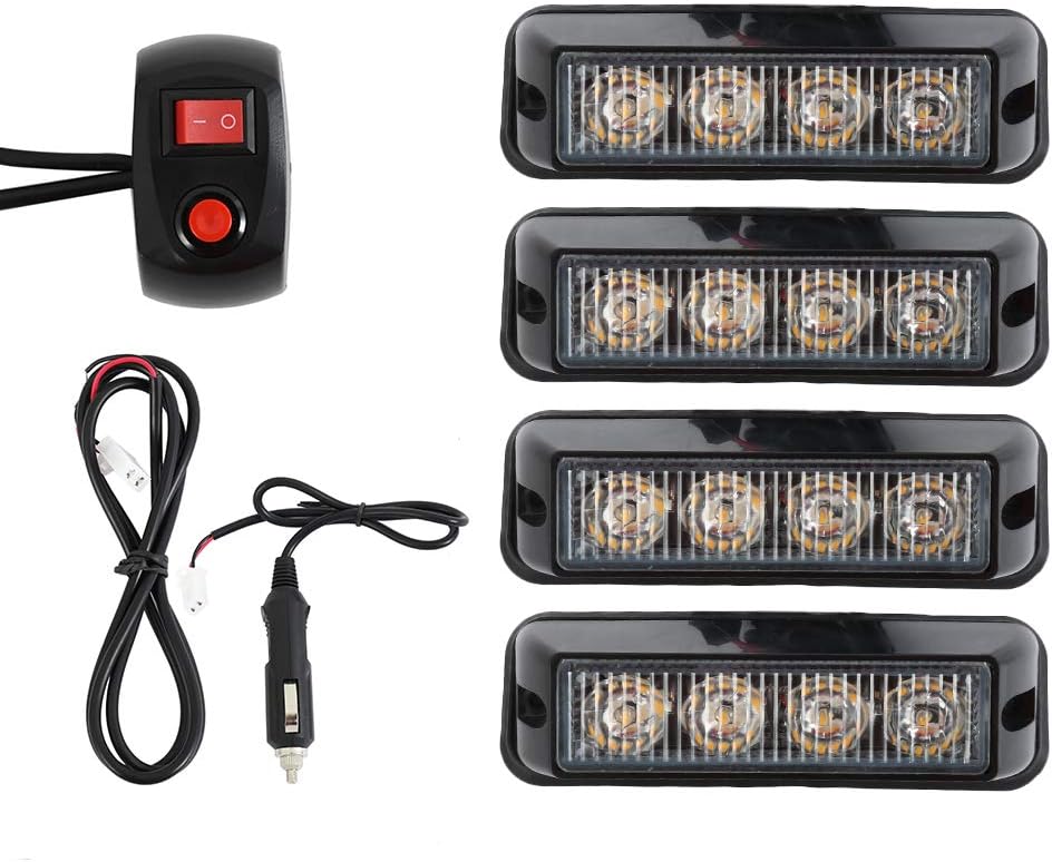 4X4 AMBER Emergency Strobe Light 4 LED Warning Flashing Light Bars Led Beacon Light Bar For Car Van Truck Trailer