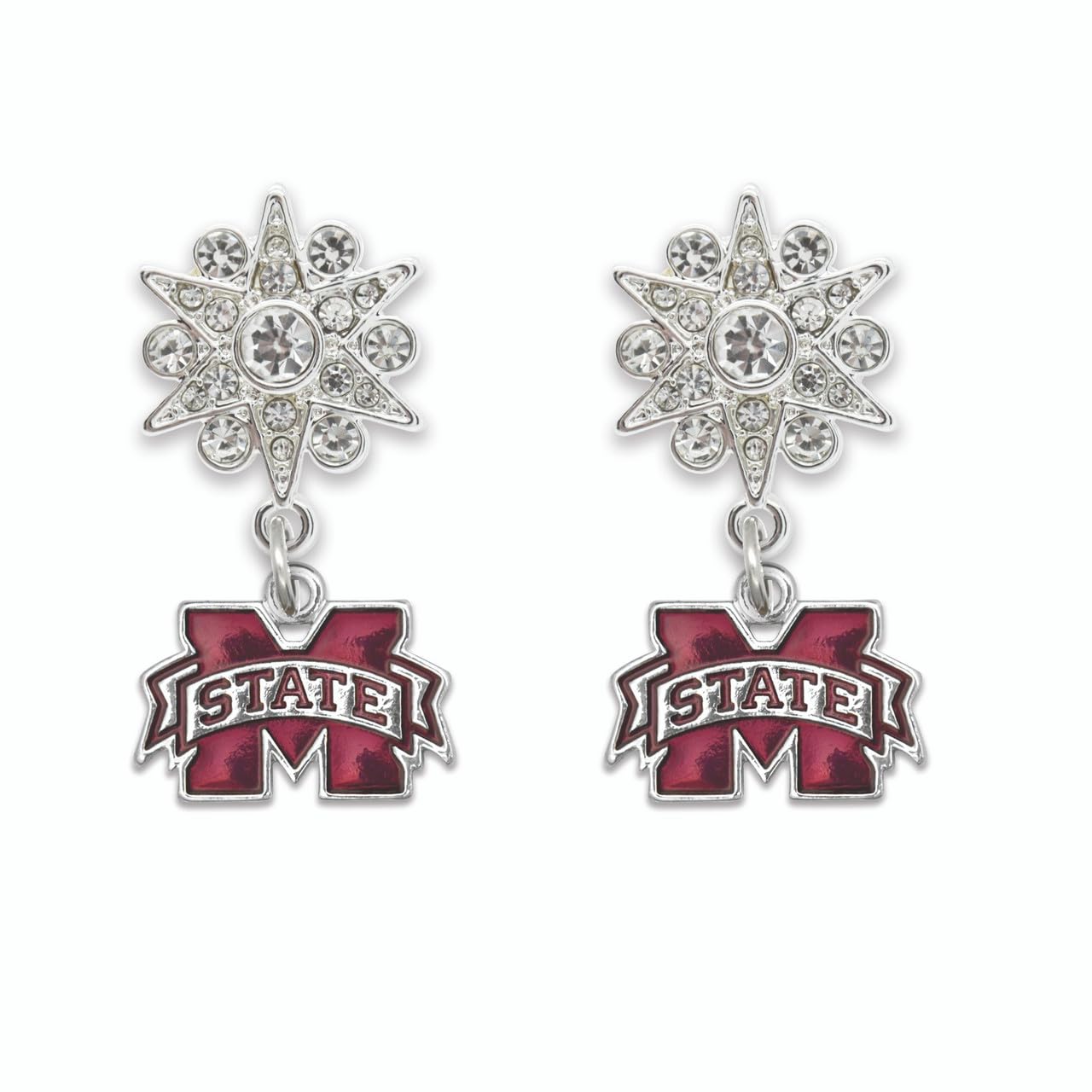 Mississippi State Grace Crystal Starburst Dangle Post Earrings, Silver, Officially Licensed MSU