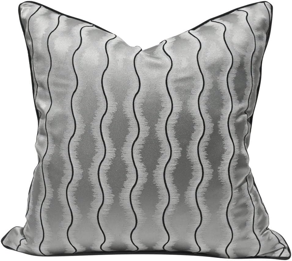 HBJWOV Silver-Gray Sofa Pillowcase Model Room Three-Dimensional Striped Corrugated Pillow(45cm*45cm)