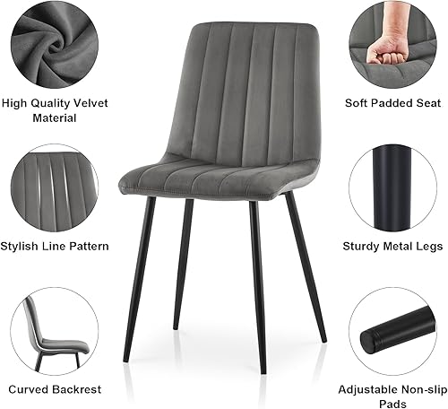 Miniatura 5 de TUKAILAi Juego de 2 sillas de comedor de terciopelo, sillas de cocina tapizadas con respaldo y patas de metal resistentes, sillas de recepción