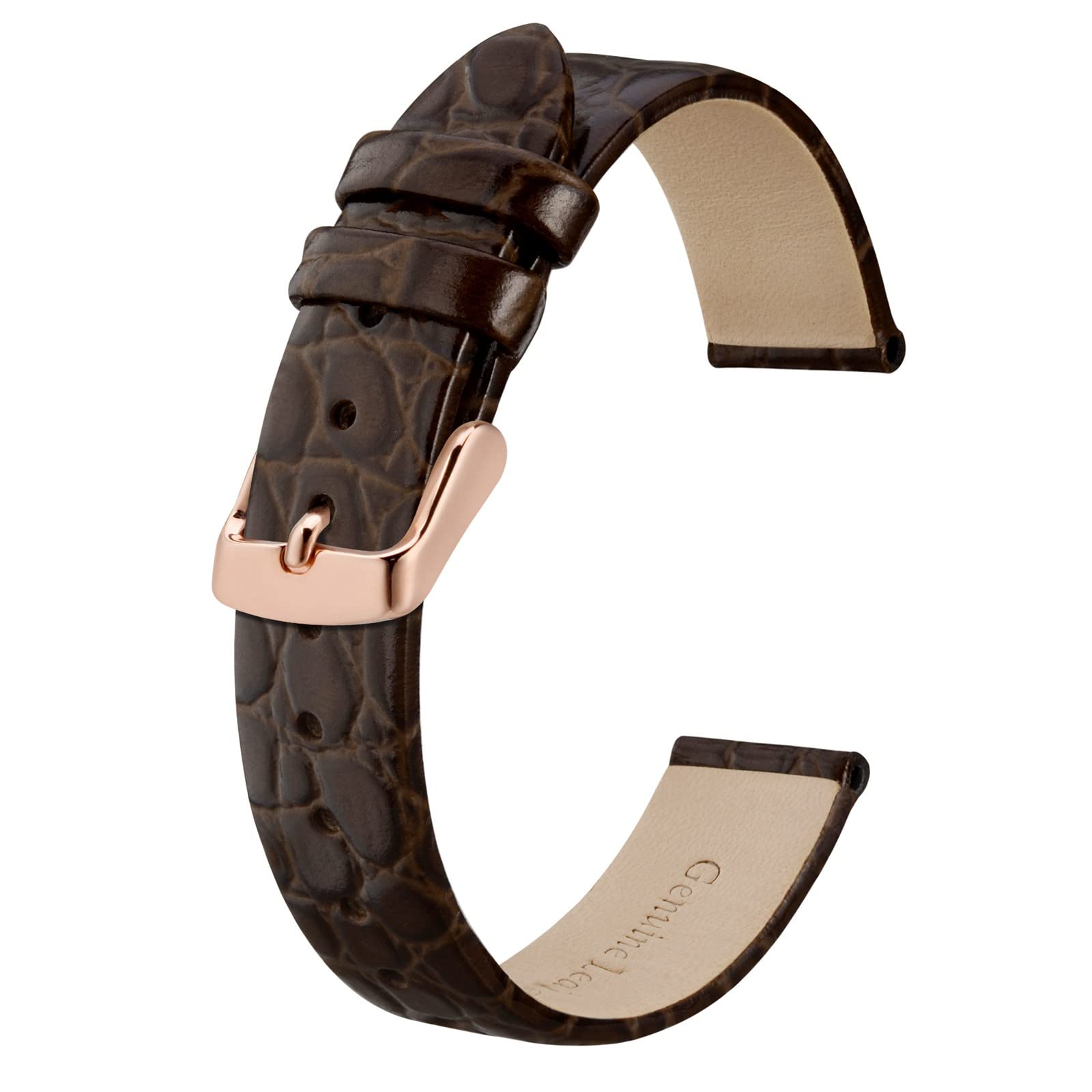 BISONSTRAP Watch Straps for Women, Crocodile Pattern Leather Thin Watch Replacement Bands, 8mm 10mm 12mm 14mm 16mm 18mm 20mm