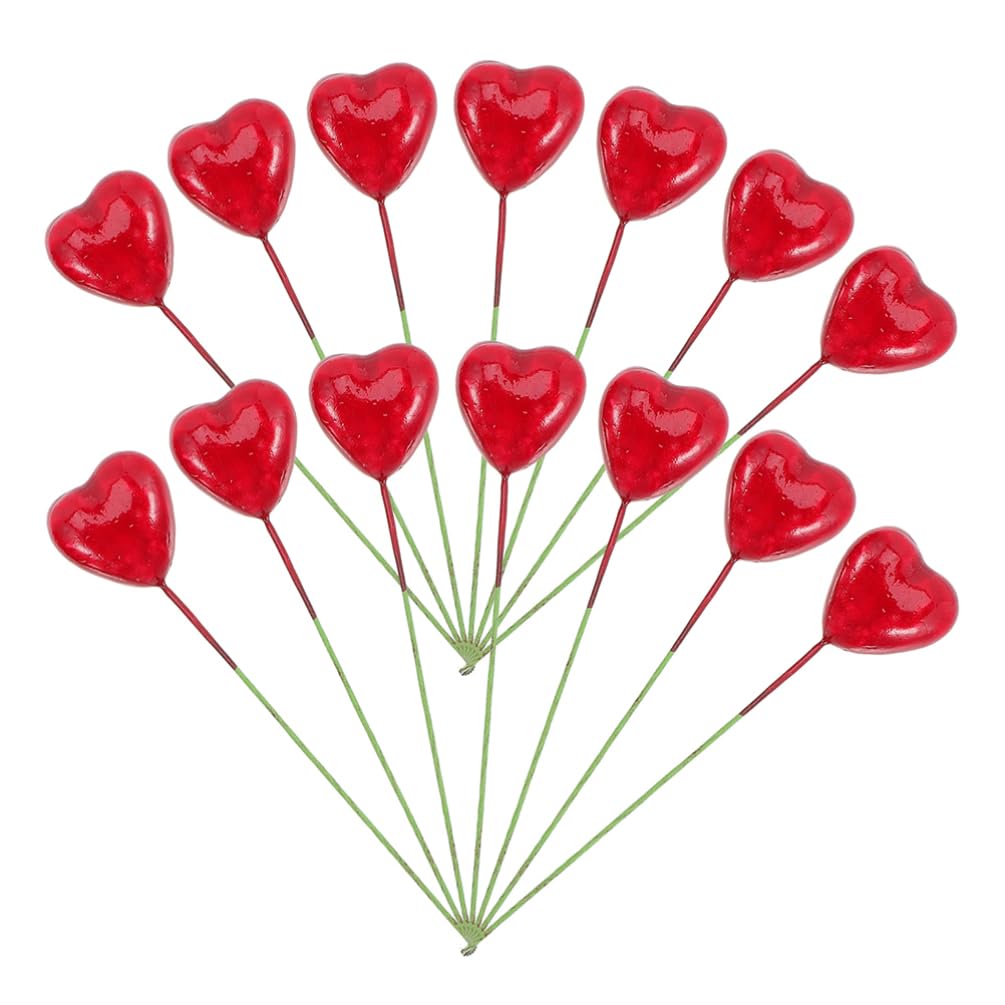 NUOBESTY 20pcs Red Heart Cake Toppers Valentine’s Day Cake Decorations Cupcake Toppers for Wedding Party Bridal Shower Decorations Supplies
