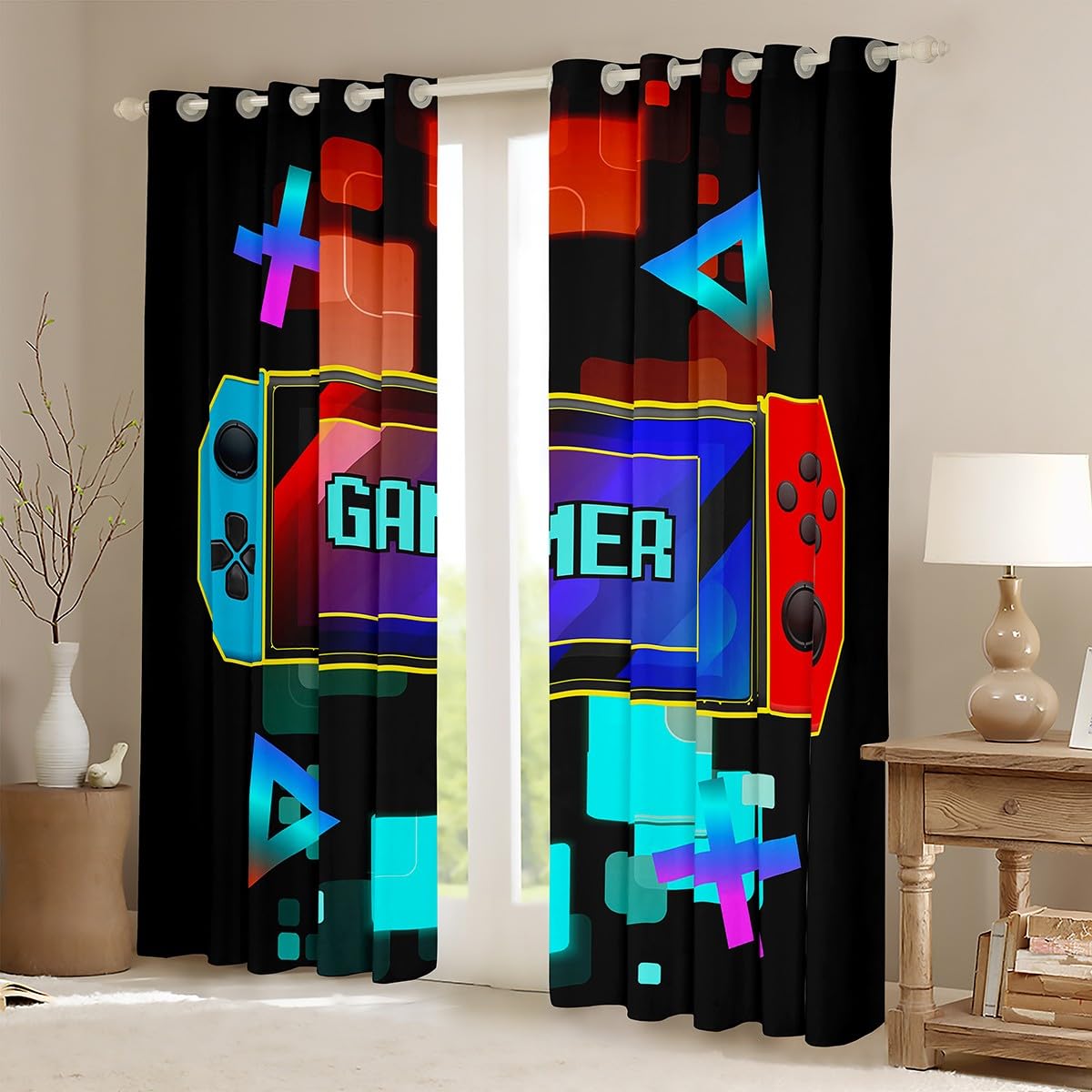 Gamepad Gaming Oscuramento Tenda Ragazzi Gamer Tenda Oscurante (30%-50%) Per Bambini Adolescenti Videogiochi Controller Tende Gamer Console Finestra Tende W52*L63