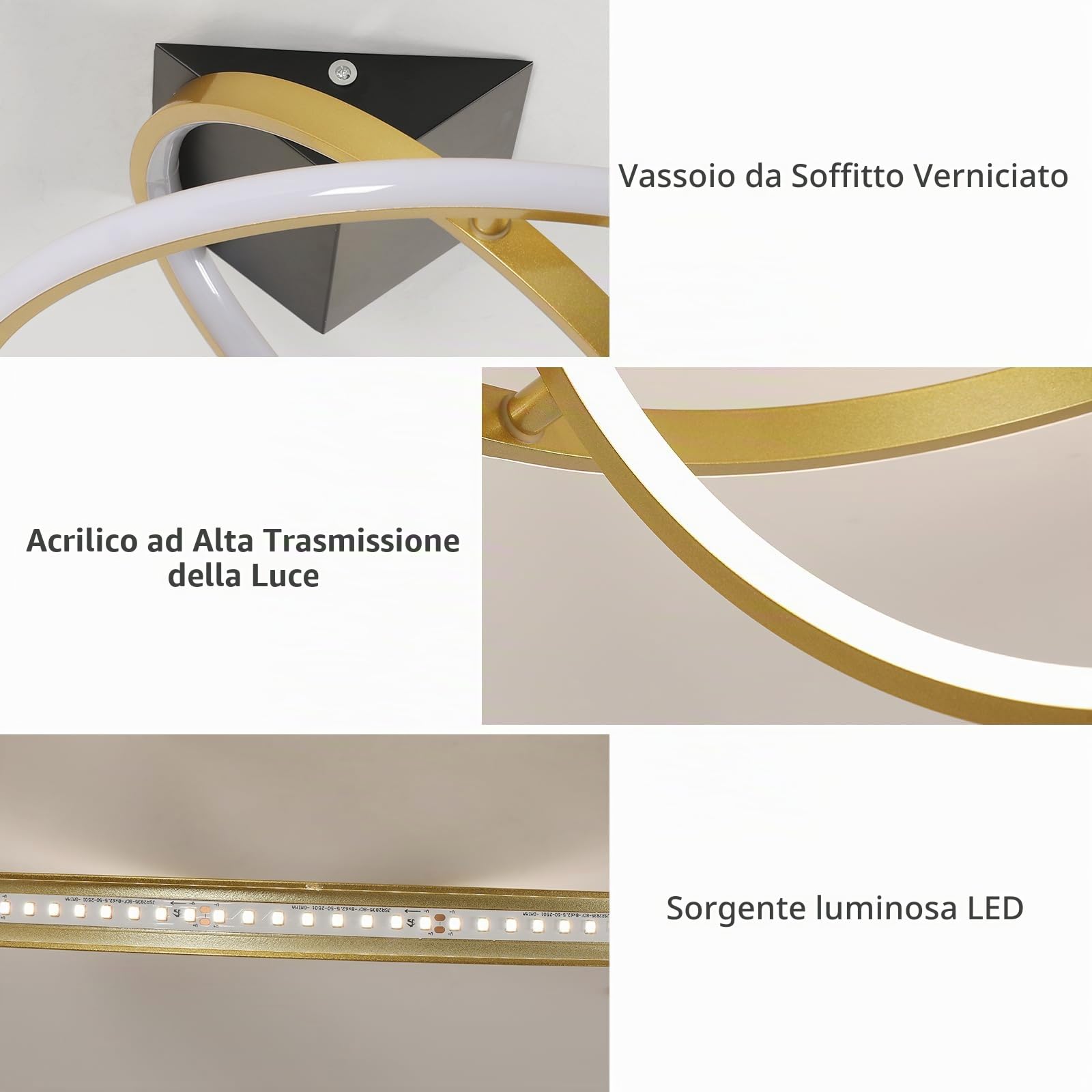 Plafoniera LED Soffitto Moderna, 32W 3600LM Lampada Dimmerabile con Telecomando 3000K-6500K, Ruotabile 360° Lampadario Moderno per Camera da Letto Soggiorno Cucina, Ø41CM, Oro