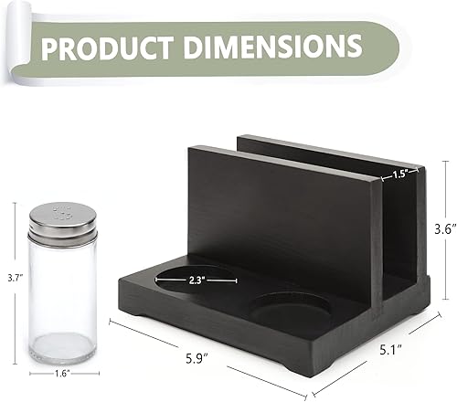 Miniatura 5 de AKKO Servilletero rústico con salero y pimentero, servilletero de madera para mesa con 2 botellas de especias, perfecto para mesa de comedor,