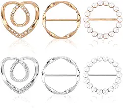 6 anéis de cachecol, clipes de camisa para roupas femininas, clipe de anel ajustável, anéis de cachecol da moda, anéis e slides, clipes de gravata de camisa para roupas soltas, blusas e vestidos