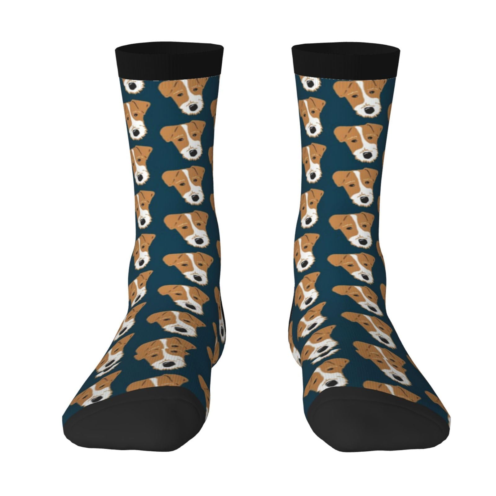 Bentli Unisex As Picture Crew Socks, Compression Socks Casual Novelty Sports Socks 40Cm Long For Wire Fox Terrier Tan With Navy Blue