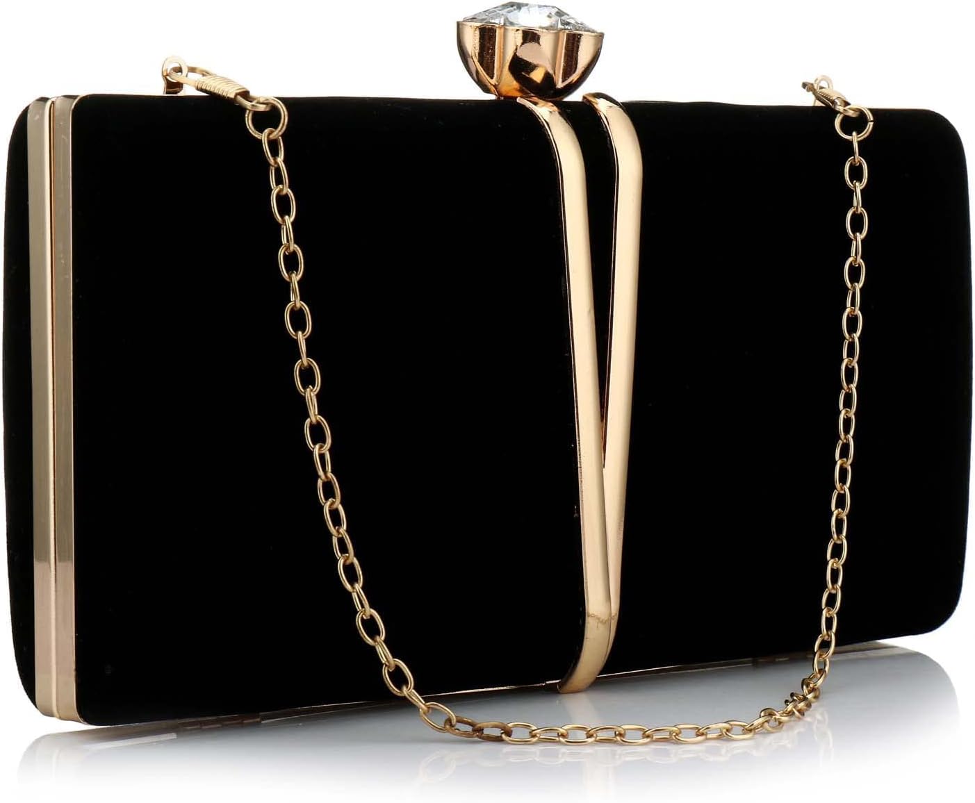 Clutch Bags for Women: Vintage Evening Bag Diamond Handbag Suede Velvet Purse Clutch Purse With Detachable Chain for Wedding Bridal Prom Cocktail Party Ladies Evening Handbag(Black)