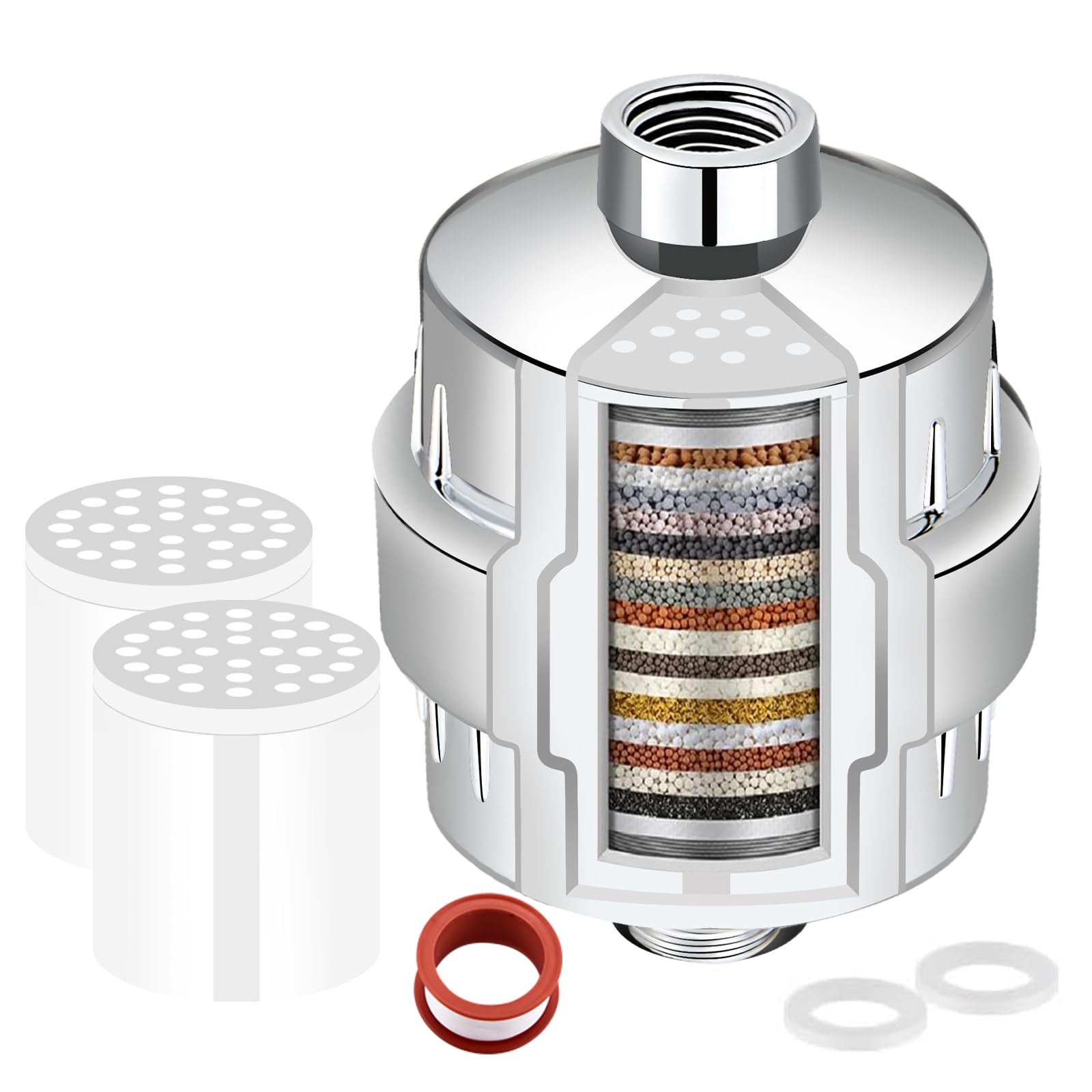 RTTWYYUU Shower Filter for Hard Water Two Replacement Cartridge High Output Shower Water Filter Silver Remove Chlorine and Fluoride(Silver)