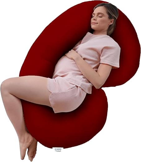 GADDA CO Pregnancy Pillows for Sleeping C-Shape Full Body Pillow and Maternity Support – for Back, HIPS, Legs, Belly for Pregnant Women with Removable Washable Velvet Cover (Maroon)