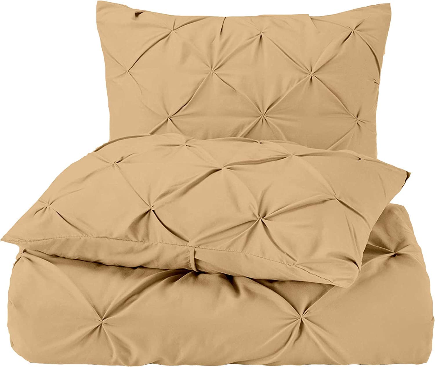 Pinch Pleat PinTuck 5 Piece Duvet Cover Set - 100% Egyptian Cotton Quilt Covers Bedding, 300 Thread Count Diamond Bedding Set with Zipper Closure Hotel Quality - Taupe Solid, King Size.