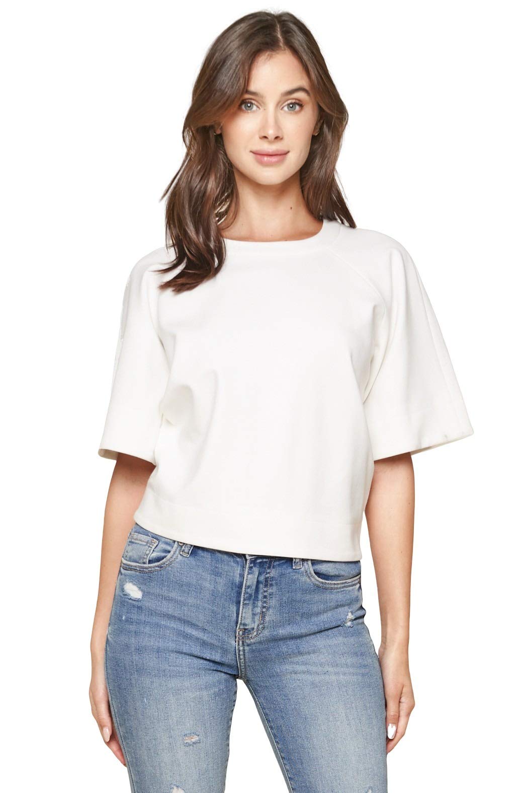 Sugar LipsSUGARLIPS Women's Box Fit Short Sleeve Crop Top, White, Large