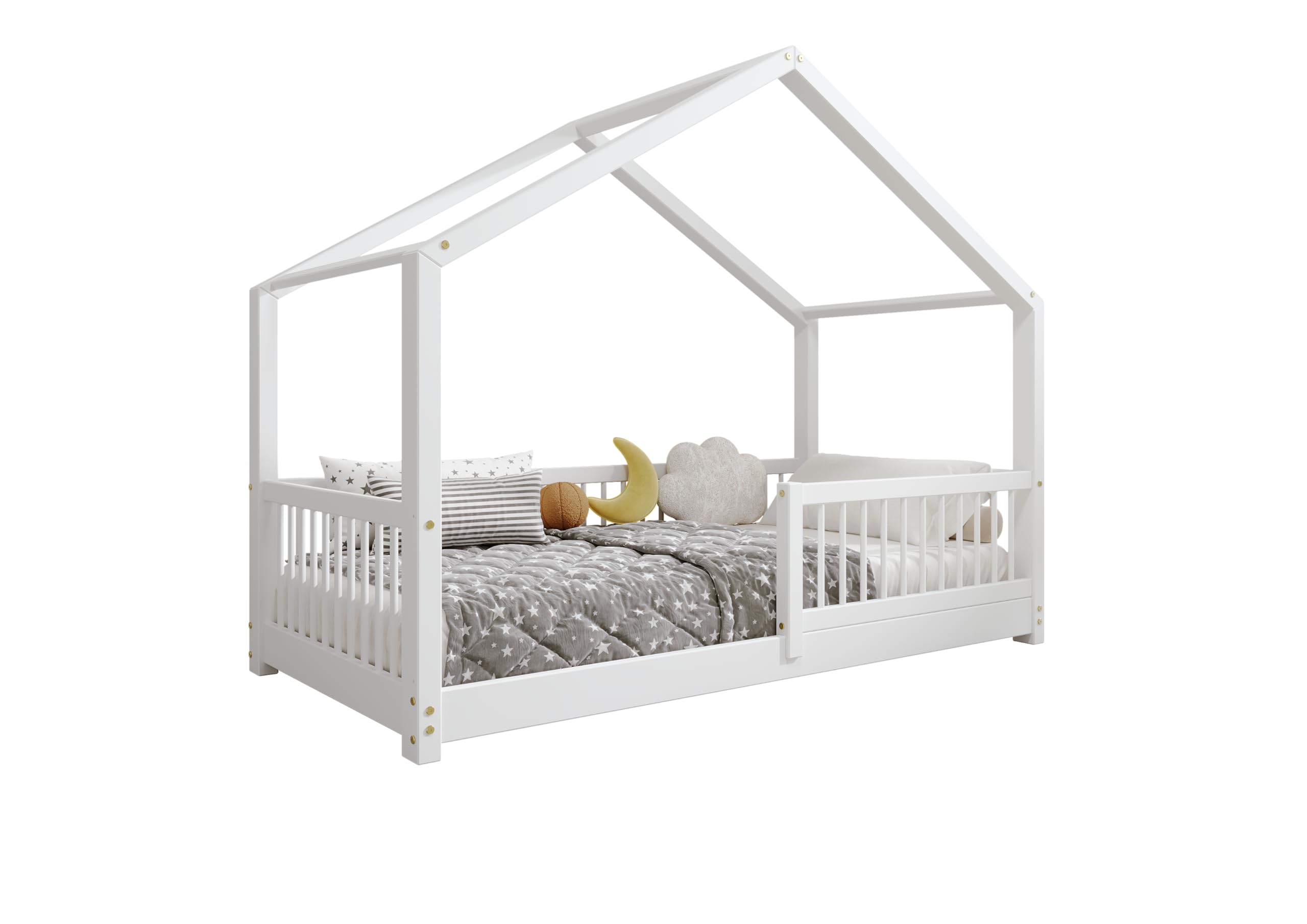 TIMBEE MURLO - Kinderbett Holz - Hausförmig mit Sprossen - Solide Konstruktion aus Naturholz - Langlebig und elegant - Weiß - 90x180cm - 3cm Lange Beine