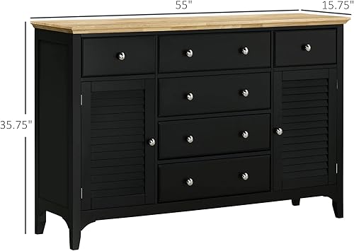 Miniatura 3 de HOMCOM Aparador moderno con cajones, gabinete de buffet con armarios de almacenamiento, parte superior de madera de goma y estantes ajustables para