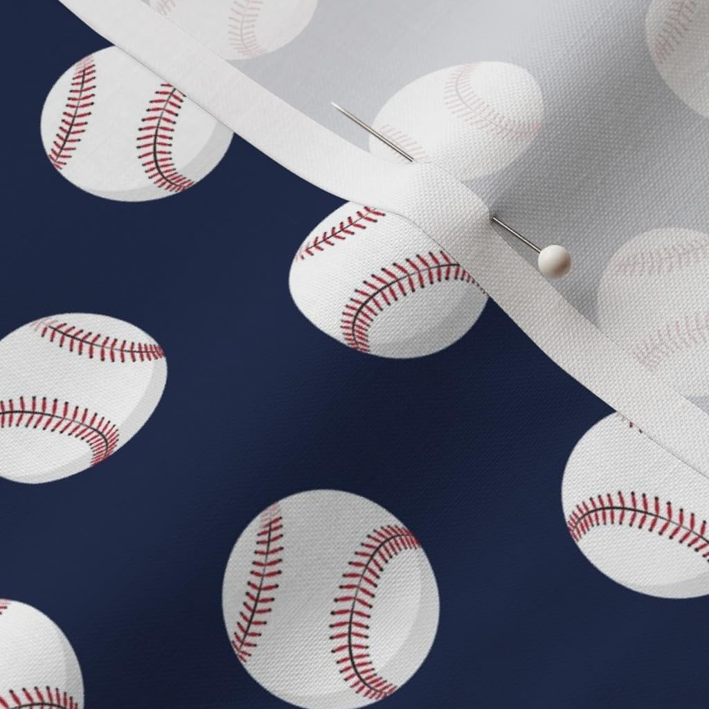 Spoonflower Fabric - Baseballs Dark Blue Navy Trendy Baseball Sports Spring Printed on Petal Signature Cotton Fabric by The Yard - Sewing Quilting Apparel Crafts Decor