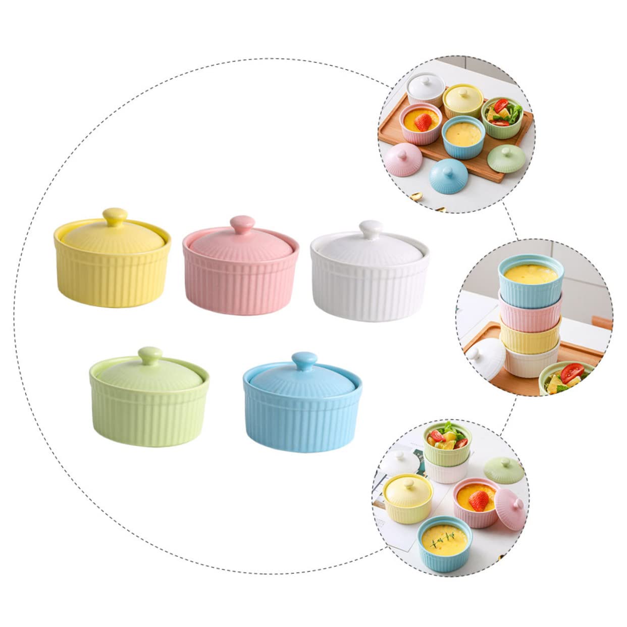 TOYANDONA Cuencos de Cerámica Resistentes a Altas Temperaturas y Fáciles de Desmoldar para Postres con Tapa Juego de 5 Color Aleatorio Ideales para Repostería en Cocina