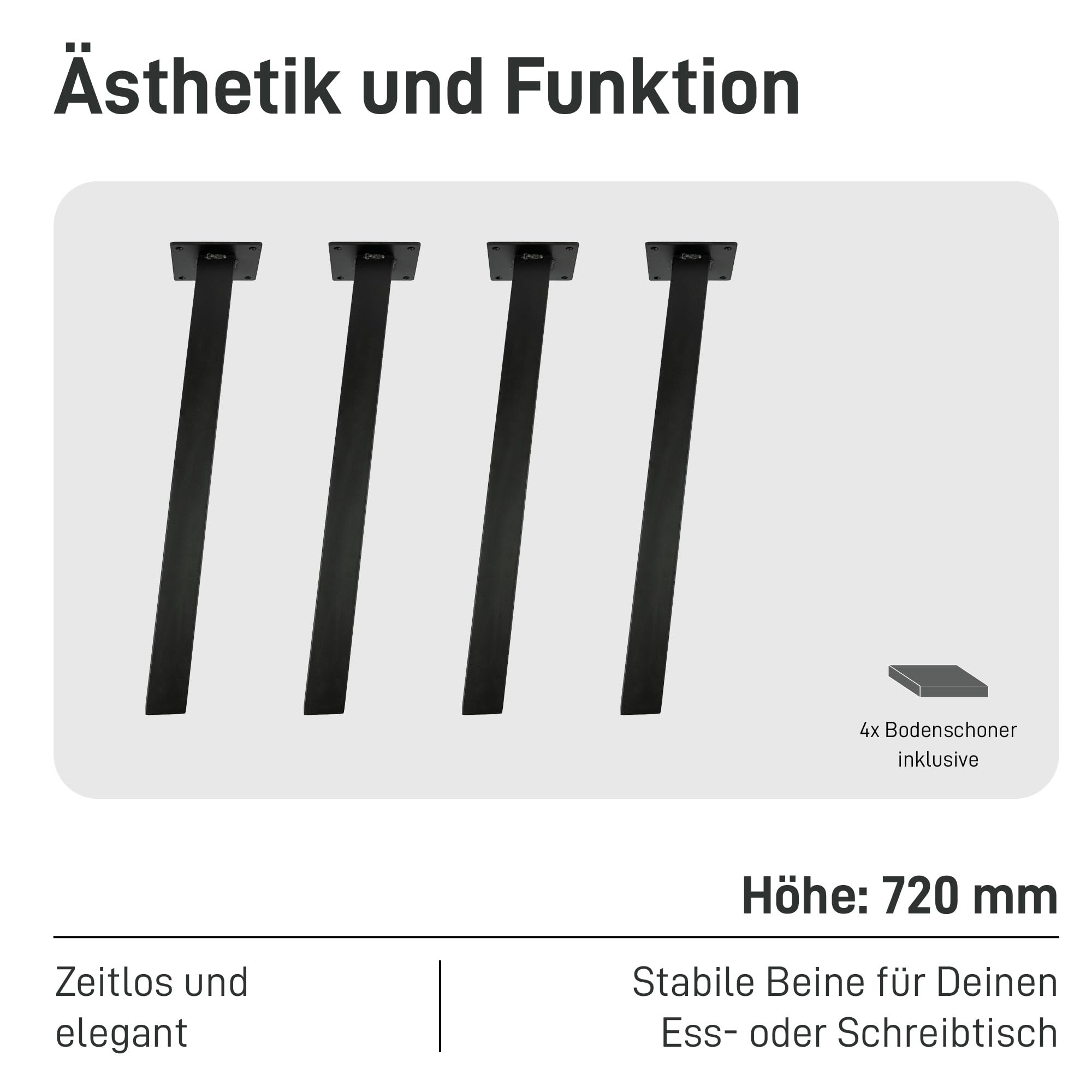 Natural Goods Berlin 4er Set Tischbeine Metall Standard Legs Höhe 72 cm schwarz/Möbelfüße Metall schräg 96° / Tischfüße für Esstisch, Schreibtisch, Couchtisch, Hocker, Sitzbank