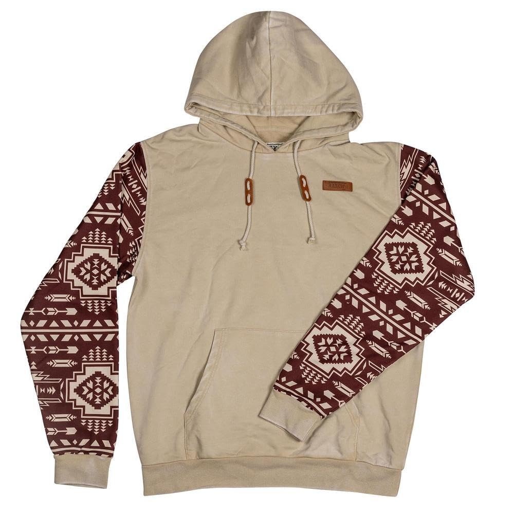 Lazy J Ranch Wear Men's Fashion Hoodies & Sweatshirts - Aztec Print Long Sleeve Western Sweater - Tan & Maroon