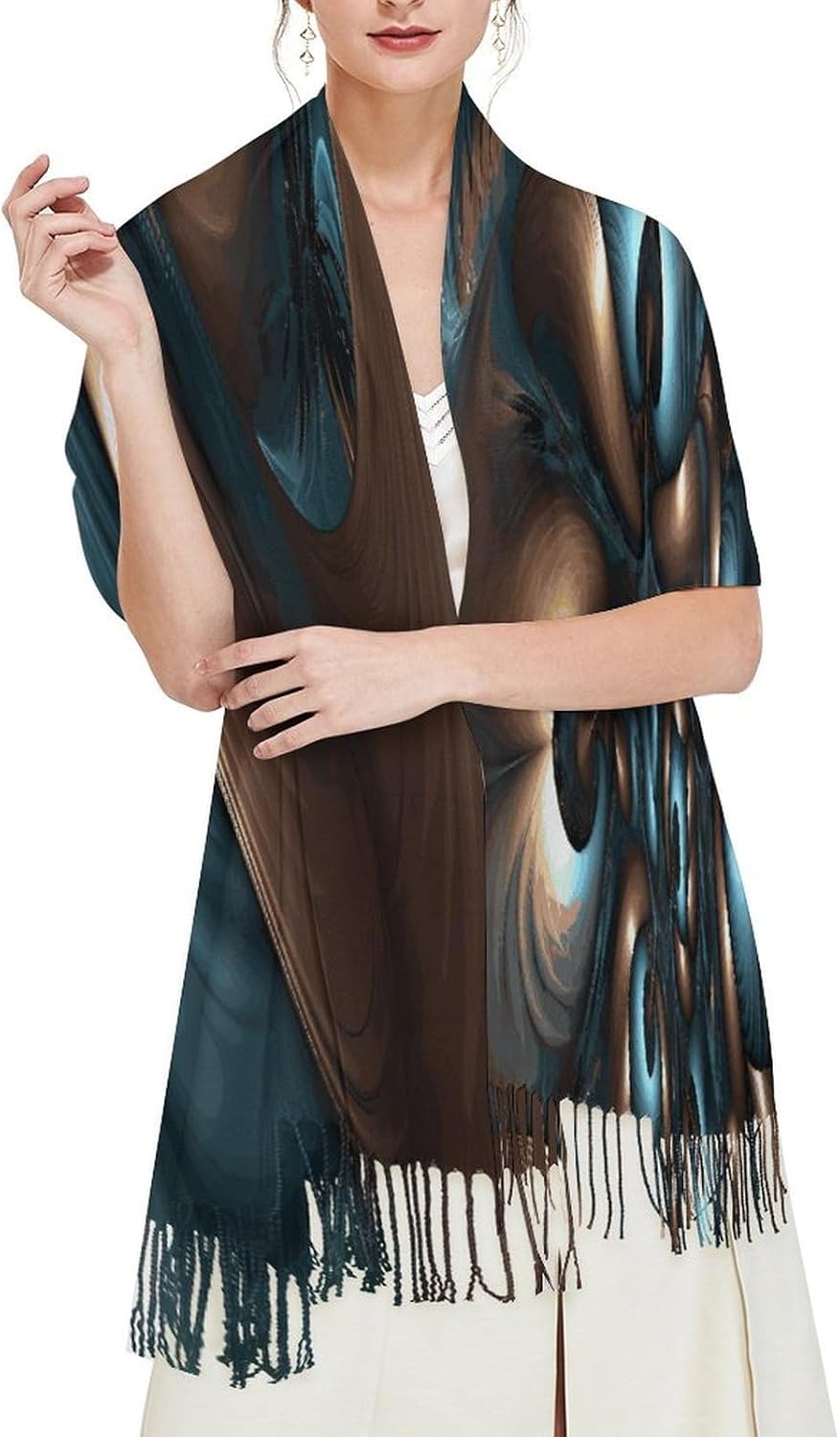 Abstract Blue Brown Scarf for Women Men Soft Warm Fashion Blanket Scarves Classic Cashmere Feel Scarf Long Shawl Large Scarves Cold Weather Thick Blanket Scarfs