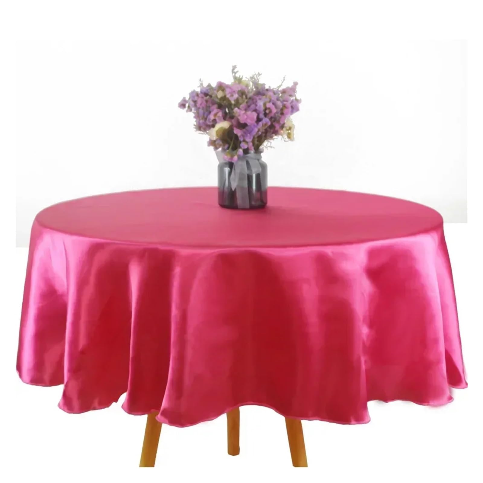 ZNTIHZ Round Satin Tablecloth Wedding Party Overlays Decoration Birthday Shower Restaurant Home Table Cloth For Wedding Party Banquet(Rose red,180CM)