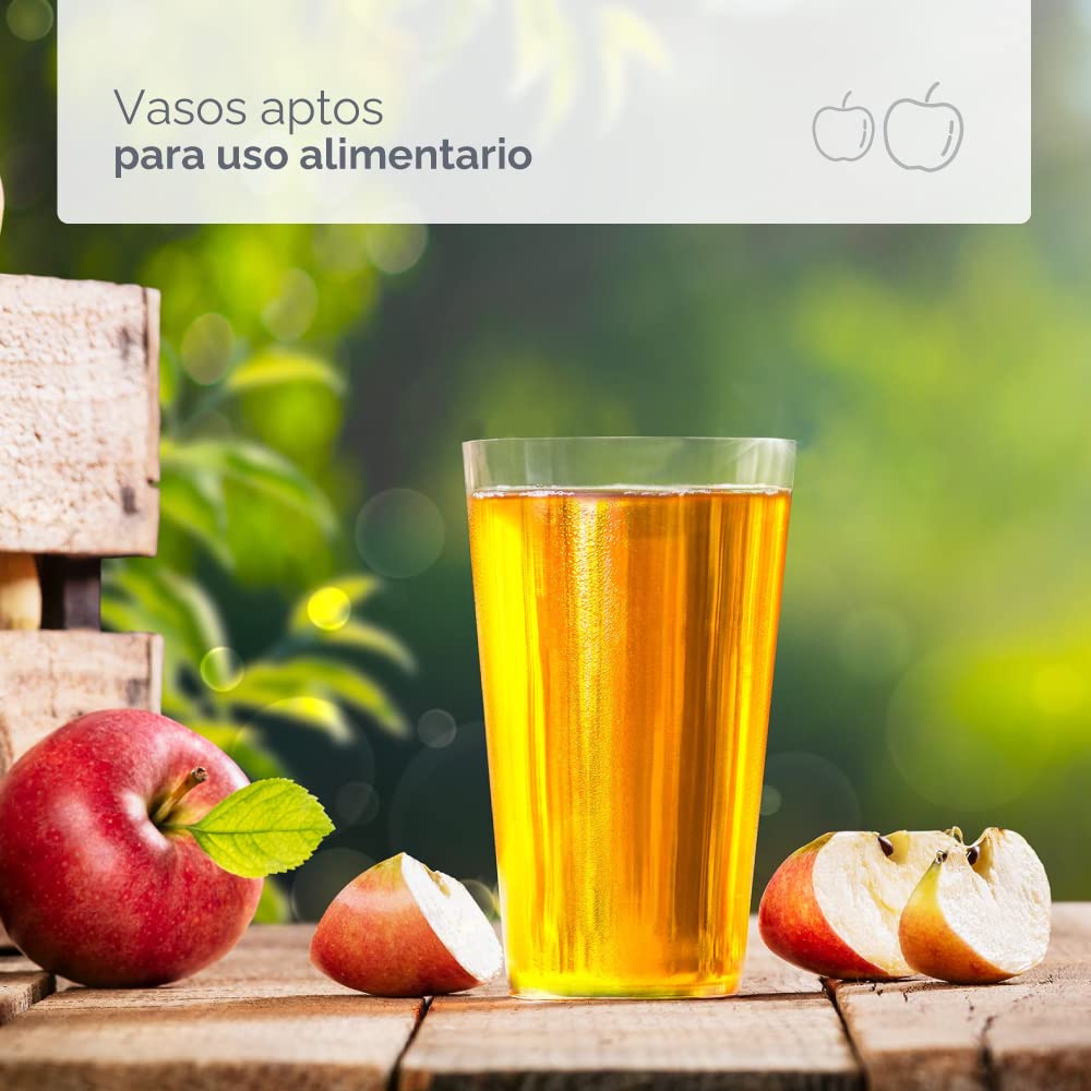 Vasos Sidra - Plástico cristalino (PS) - Color Transparente - Reciclable (200 Uds. Vasos sidra 480 ML)