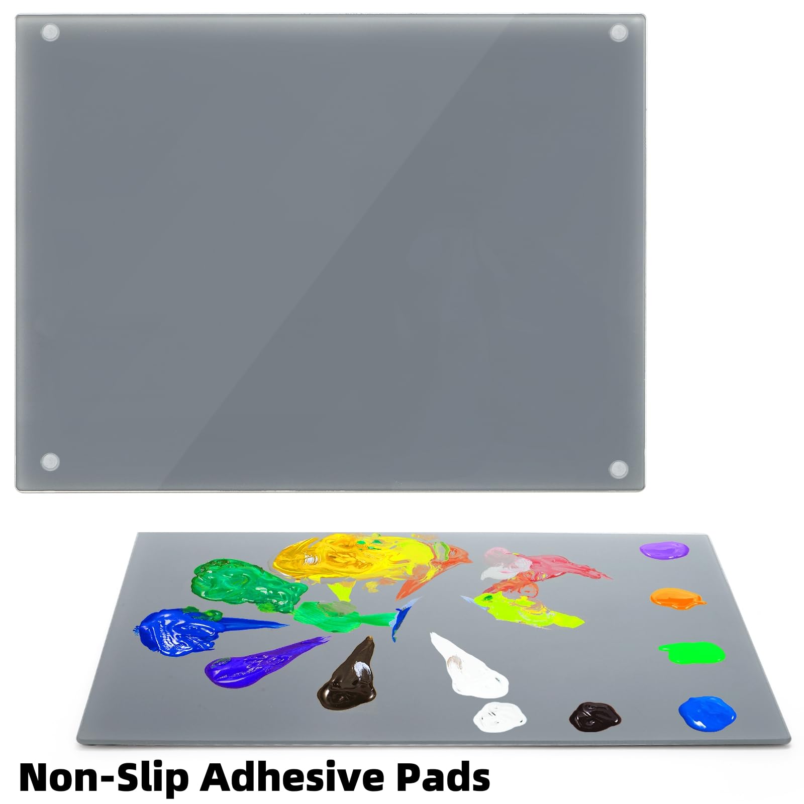Lot de 2 palettes de peinture en verre trempé gris neutre, 30,5 x 40,6 cm, résistantes aux rayures, facile à nettoyer, pour huile, acrylique, aquarelle, gouache, loisirs créatifs