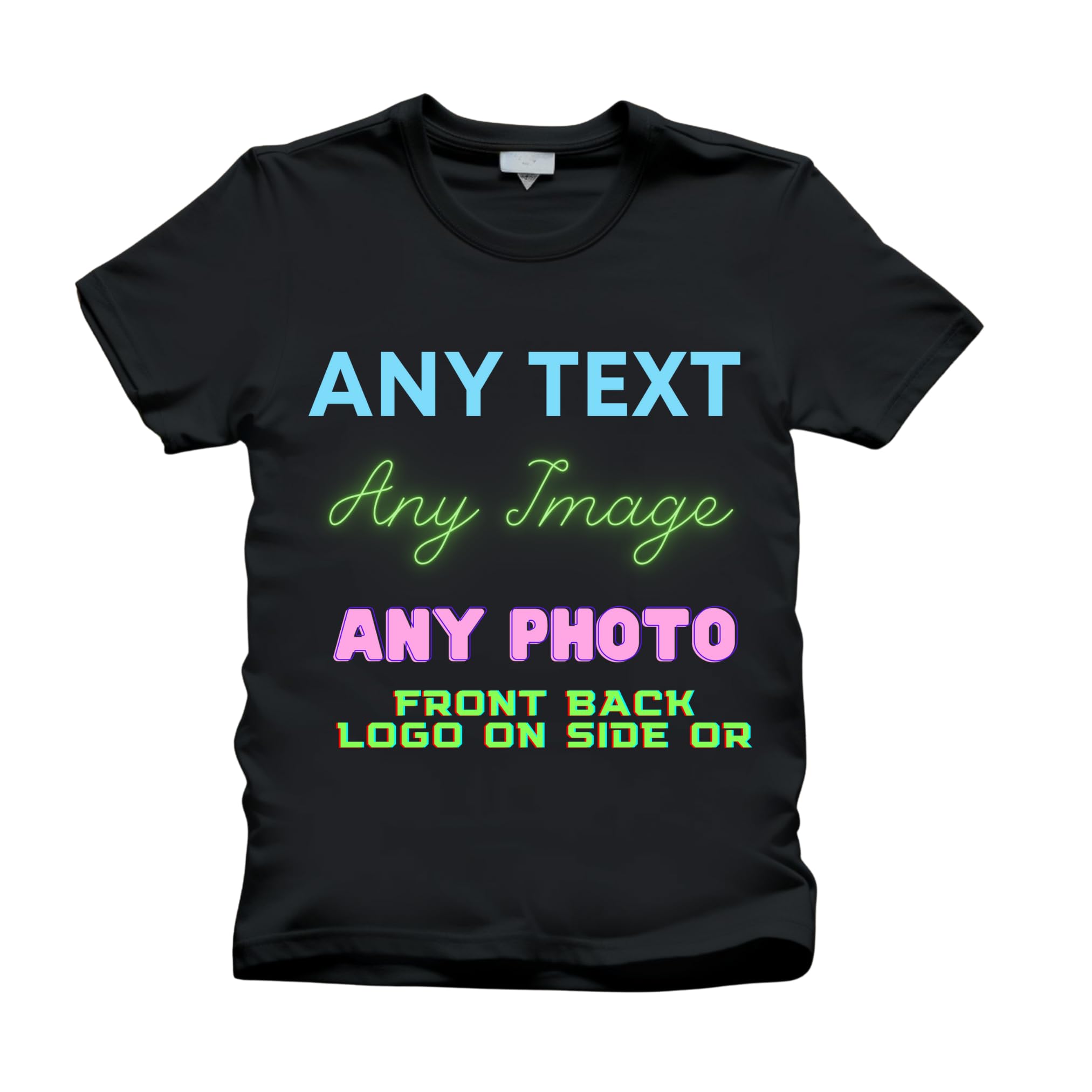 Garment Guardians Unisex Black Personalised T-Shirts Uk - Custom Print Tshirt With Any Text And Photo, Design Your Own Custom T Shirt (Uk, Alpha, 4XL, Regular, Regular, )