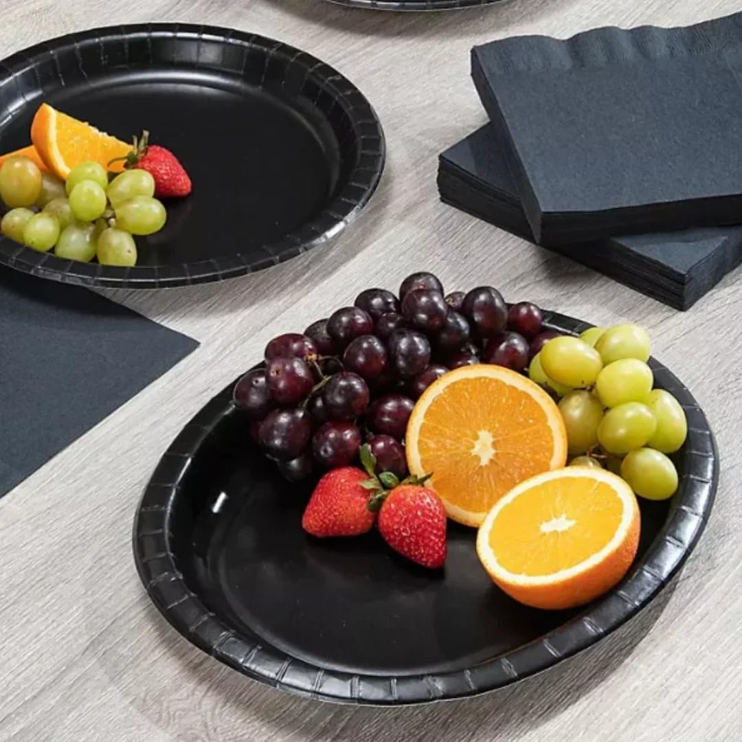 Black Solid Oval Plates - (Pack of 8) - Uniquely Elegant & Durable Tableware - Perfect for Holidays, Events, and Celebrations - Image 3