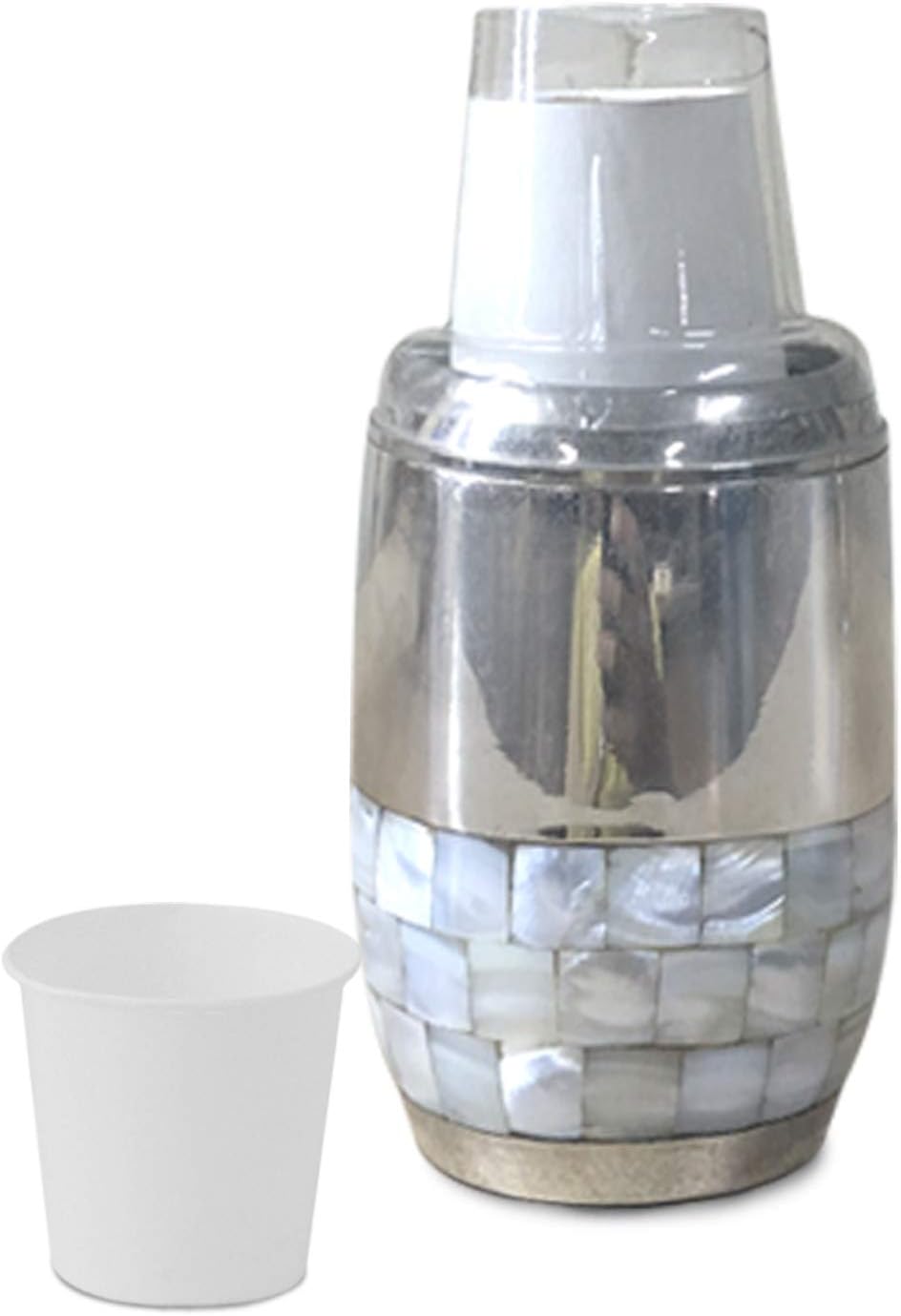 nu steel Mother of Pearl Dixie Modern Sleek Metal Compact Small Disposable Dispenser Storage Holder for Rinsing for Bathroom Vanity Countertops, fits 3 oz. Paper Cups, Chrome Finish, Silver