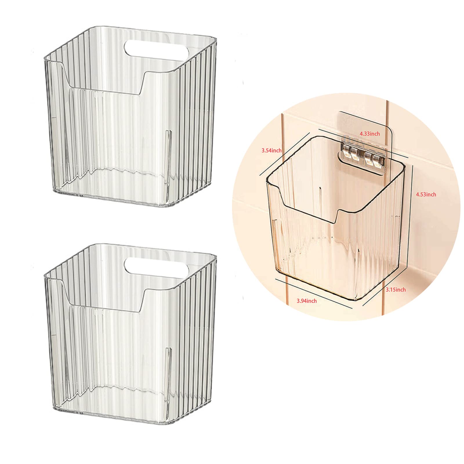 Set of 2 Storage Organizer Bins Wall Mounted Floating Shelves Fridge Organizer Stackable Clear Plastic Storage Bins for Wall, Refrigerator, Kitchen, Bathroom, Countertops, Pantry, BPA Free (Clear)