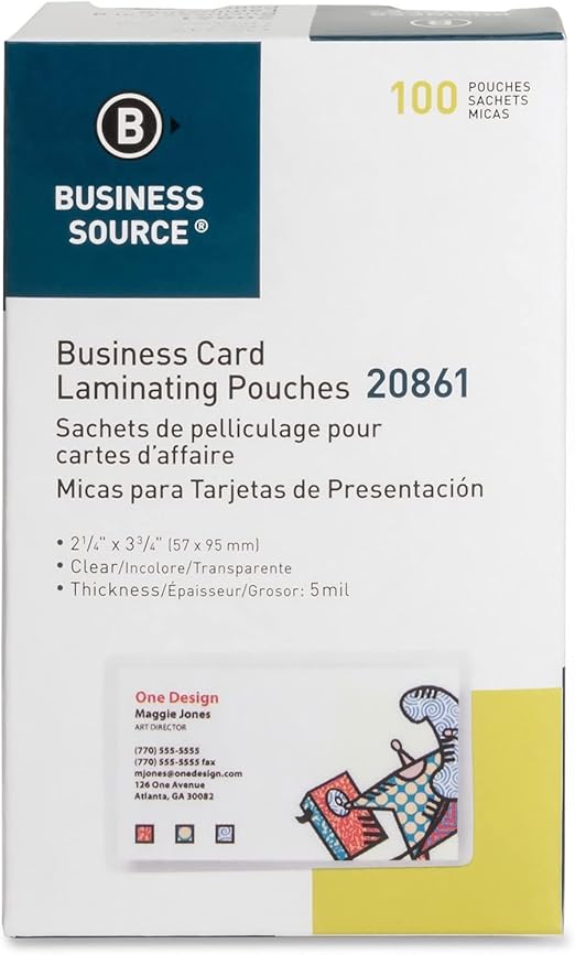 Business Source 20861 Laminating Pouch, Bus Card, 5Mil, 2-1/4x3-3/4, 100/BX, CL