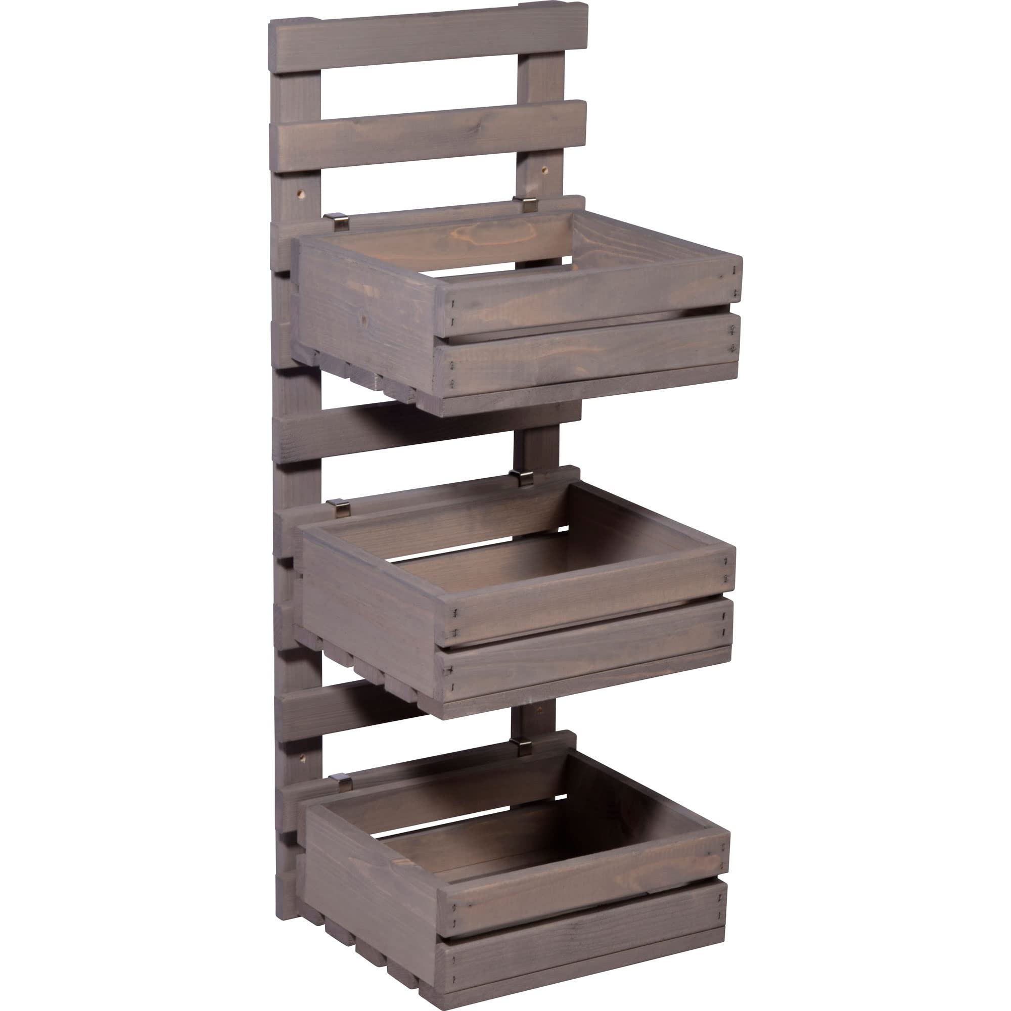 dobar® green label 58387FSCe | 3-stufige Blumenleiter für die Wandmontage | Flexibles Wandregal aus robustem Holz| Pflanztreppe für Garten/Terrasse/Balkon | 29,5 x 26,5 x 74,5 cm | Grau