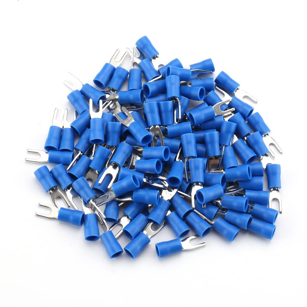 Baomain SV 2-3.5 Fork Spade Terminal Vinyl Insulated - Single Crimp 1.5-2.5 mm² 16-14 Wire Size, #6 3.7mm Stud Size Blue (1000PCS)