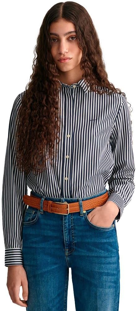 GANT Dames Reg Poplin gestreept shirt blouse, Soft Oat, 40