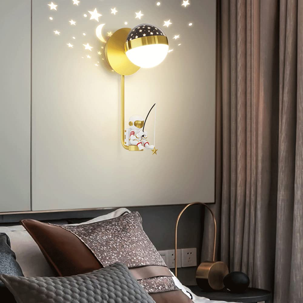 Astronauta lampa ścienna w stylu kreskówkowym, metalowa lampa z kulistym kloszem, nowoczesne oświetlenie LED - 5 W, 3 tryby kolorów, lampka nocna do pokoju dziecięcego
