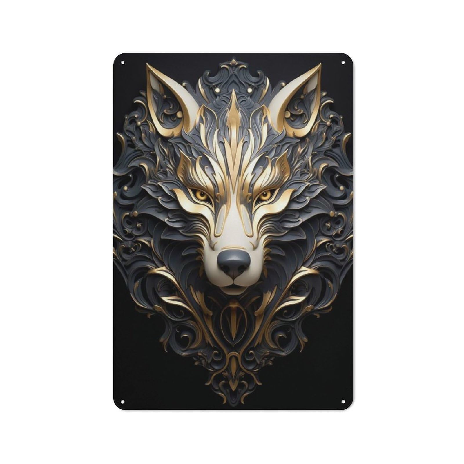Junmoney Style-23 The Golden Regal Wolf Retro-Style Tin Wall Plaque 30X20cm For Café Or Home Bar, For Themed Interiors In Cafés And Home Bars