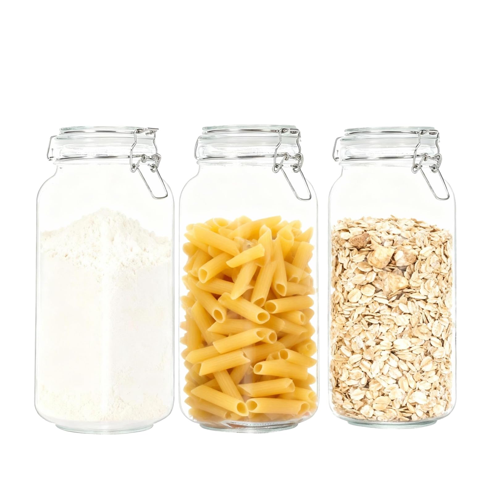 Yumzxin 3 Pack 78oz Airtight Food Storage Containers - Glass Canister Jars with clamp Lids for Flour, Sugar, Pasta, Cereal, Beans - Leakproof Kitchen Pantry Organization & Bulk Dry Food Storage