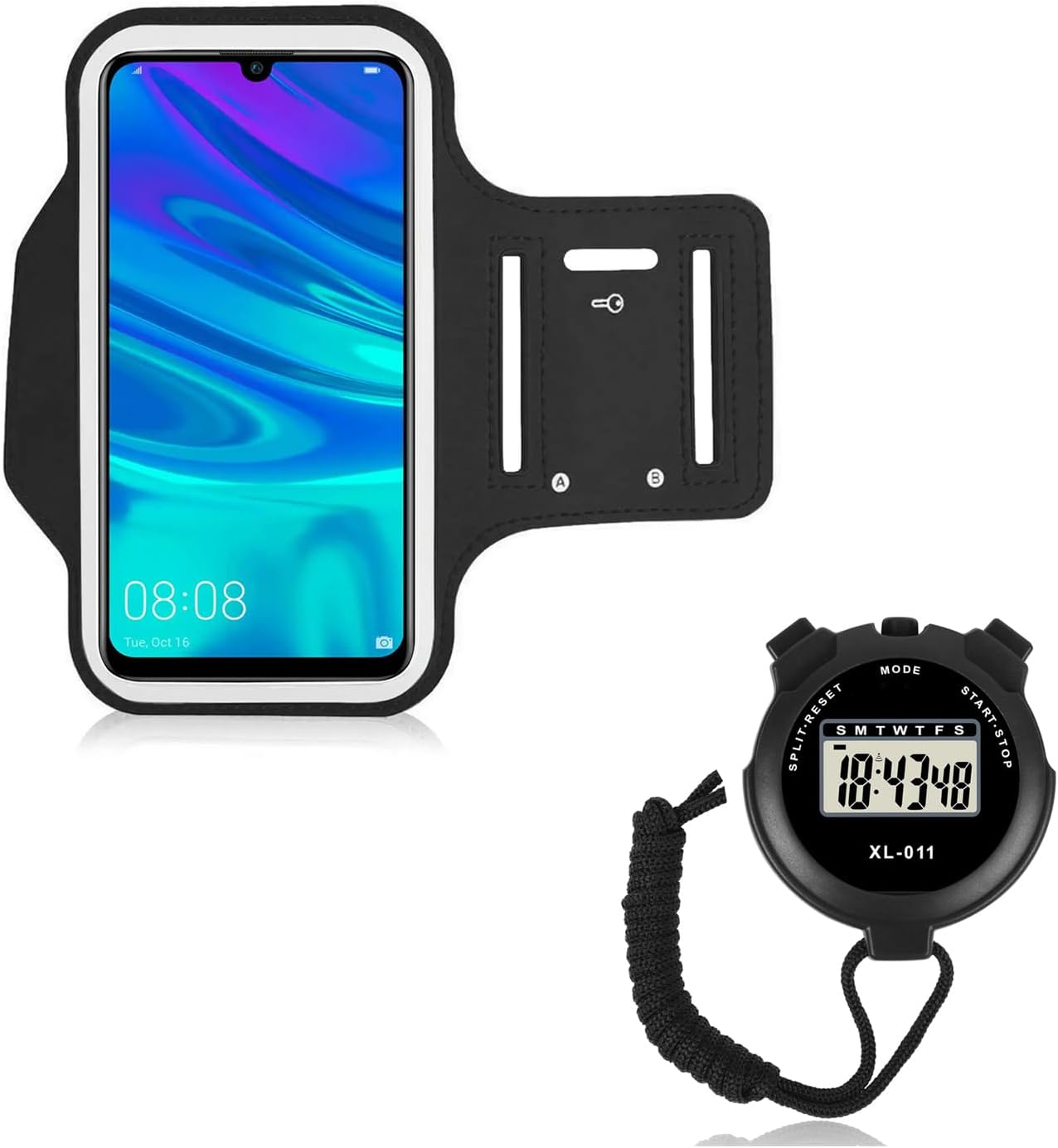 Alileo Fascia braccio running con Cronometro sportivo, Set Fascia braccio per smartphone con Orologio cronometro per conto alla rovescia, ideale per iPhone, Samsung, Xiaomi, Google e altri fino a 6,8" - Immagine 1
