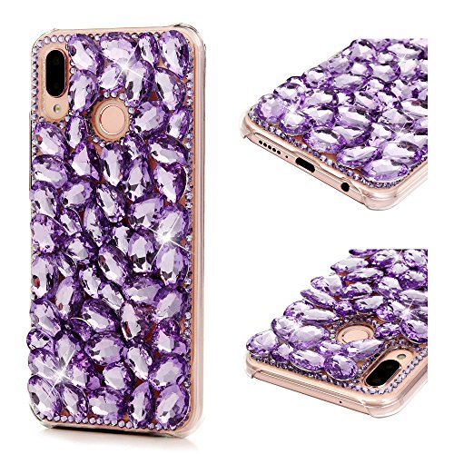 MOTIKO Huawei P20 Lite Case, Handmade Rhinestone Bling Crystal Purple Rhinestone Diamond Hard Cover Clear Case Cover for Huawei P20 Lite
