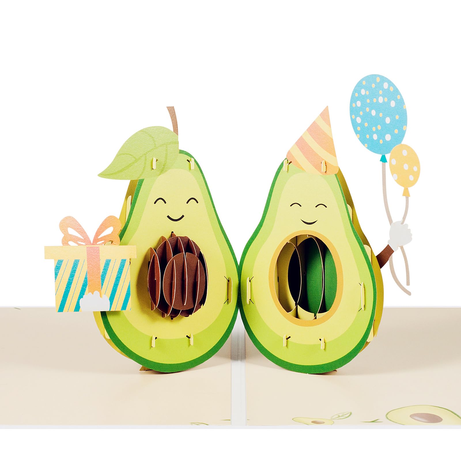 3D Birthday Card,Lovely Pop Up Avocado Card with Balloons and Gifts,Includes Envelope