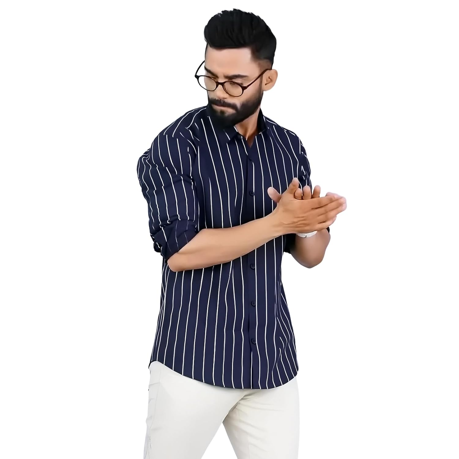 Men’s Cotton Striped Shirt | Casual & Formal Wear | Single Chest Pocket | Full Sleeve, Slim Fit