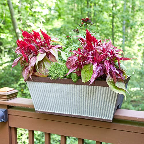 Southern Patio 24 Inch Westlake Outdoor Deck Rail Textured Resin Garden Flower Herb Planter w/UV Protectors, Rustic Galvanized, (054818)
