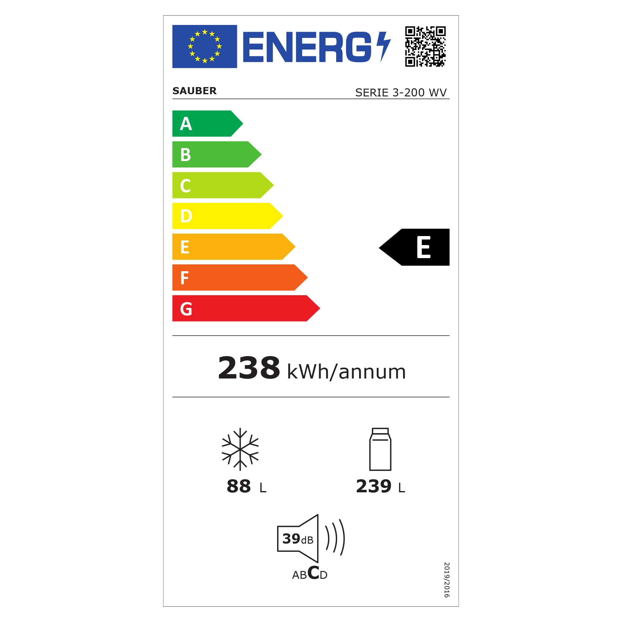 SAUBER - Frigorífico Combi Serie 3-200WV Tecnología TOTAL NOFROST - Luz LED - E - 201x60cm - Cajón ConvertiBox® - puerta ZeroClearance® - ENTREGA EN DOMICILIO Y RETIRADA DEL ANTIGUO INCLUIDO