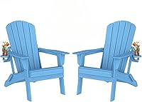 Vista 21 de Plawdlik - Silla plegable Adirondack, probada según SGS, textura de madera con portavasos, resistente a todo tipo de clima, cómoda para junto a