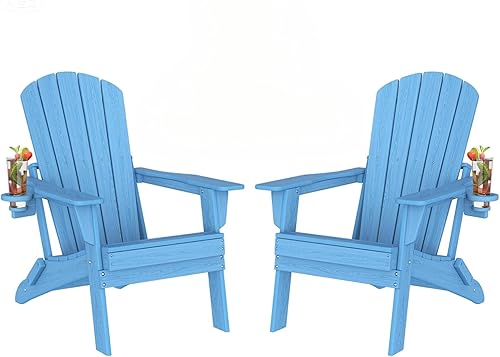 Vista 50 de Plawdlik Adirondack Silla plegable y cómoda, probada por SGS, textura de madera con portavasos, polietileno de alta densidad resistente a todo tipo